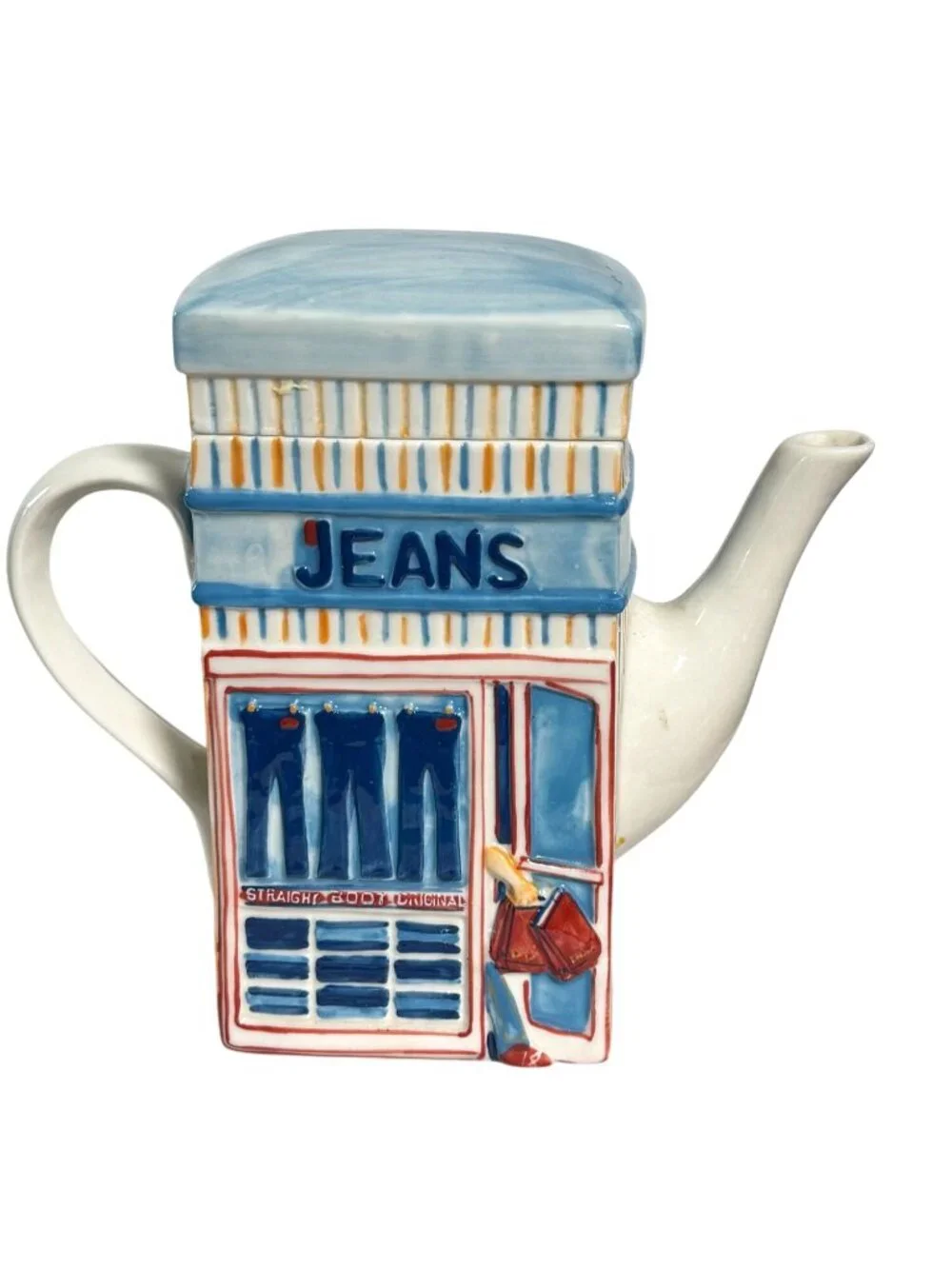 Ceramic Jeans & Tees Storefront Teapot By MSRF Inc Hand Wash Only